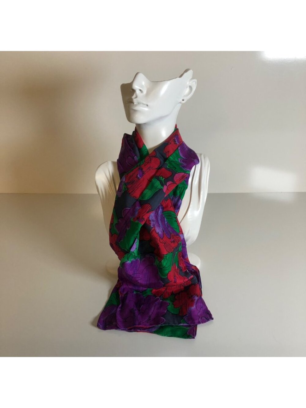 Honors Silk Scarf Purple Red Green Floral 11 x 58 inches Bold Vibrant Accessory